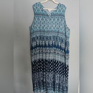 Coldwater Creek  Midi Dress Womens 3X Blue Paisley Tiered Smocked Peasant Boho